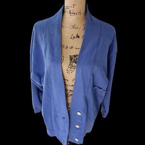 Talbots Slouchy Periwinkle Cardigan Womens SZ Large Vintage Grandpacore Modest